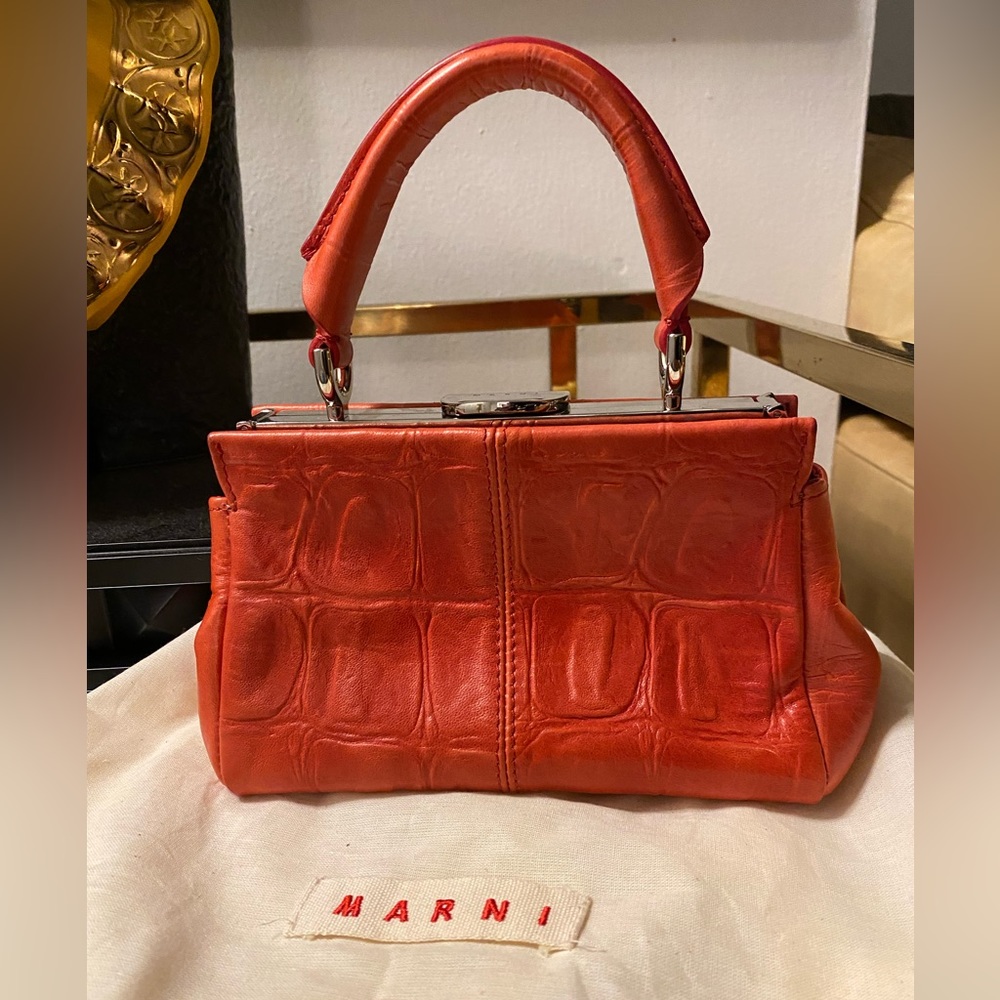 Marni Red Croc-Embossed Handbag - Picture 2 of 8